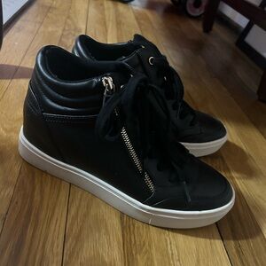 Black High-Top Hidden Wedge Women's Sneakers